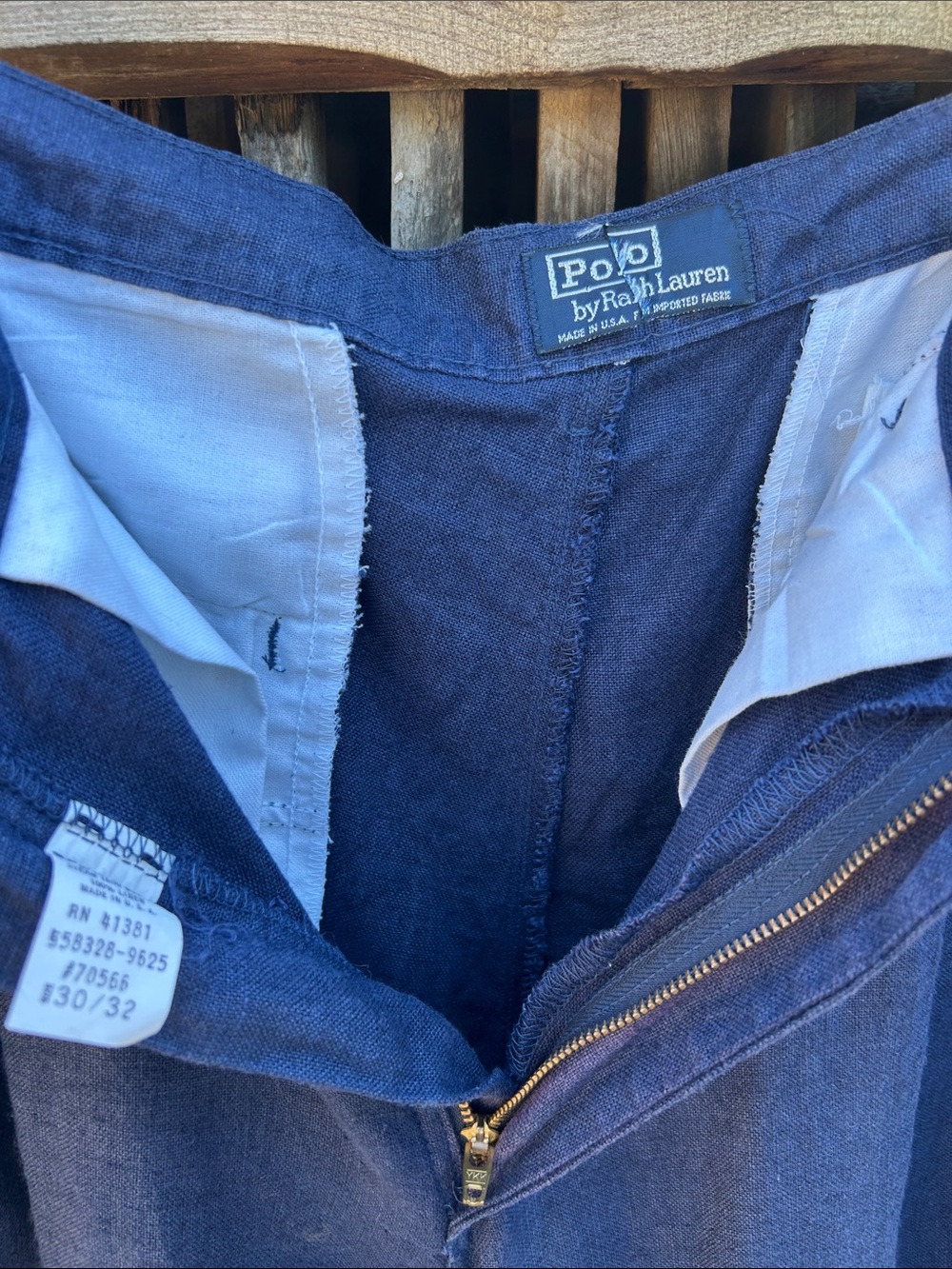 Vintage Polo Ralph Lauren Navy Blue Pleated Linen Trousers 30x32 RN 41381 - Picture 10 of 12